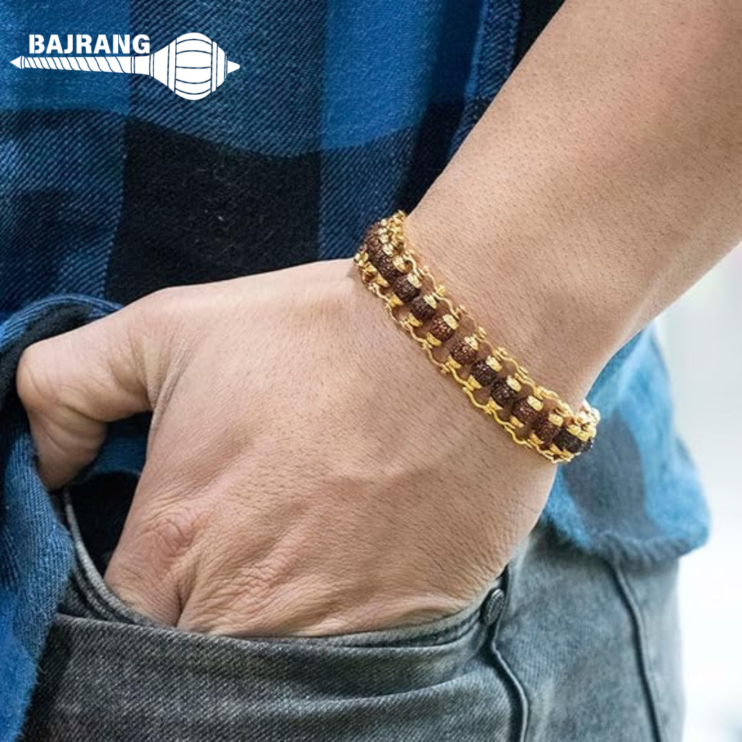 5 Mukhi Gold Plated Rudraksha Bracelet for Men & Women