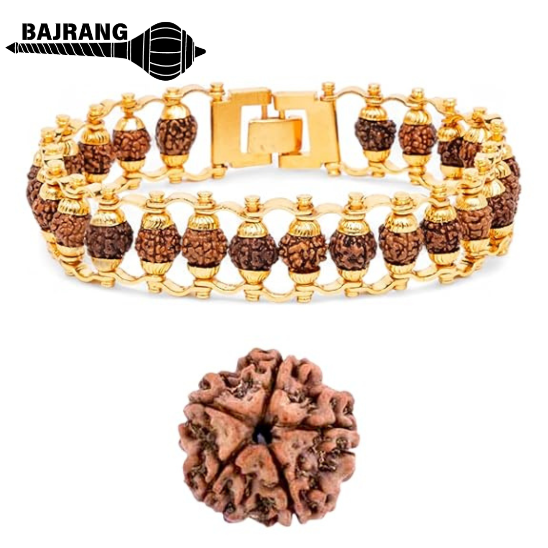 5 Mukhi Gold Plated Rudraksha Bracelet for Men & Women