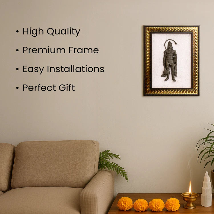 Pyrite 3D Hanuman Ji on Selenite Frame