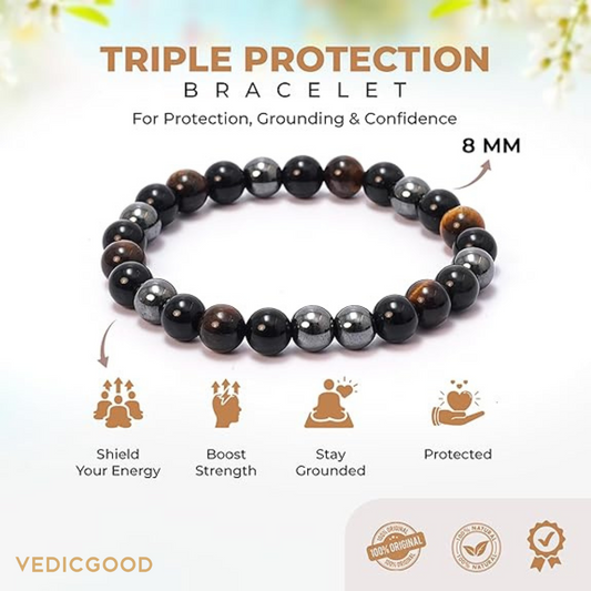 Tiger's Eye, Pyrite & Black Obsidian Triple Protection Wealth Bracelet