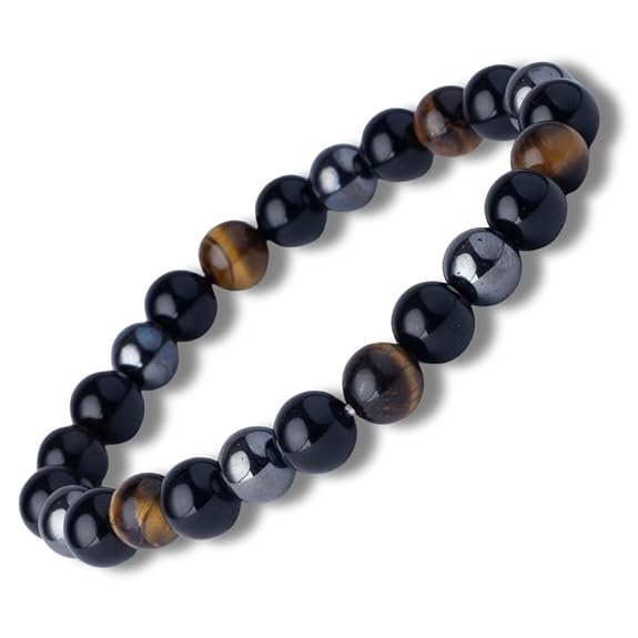 Tiger's Eye, Pyrite & Black Obsidian Triple Protection Wealth Bracelet