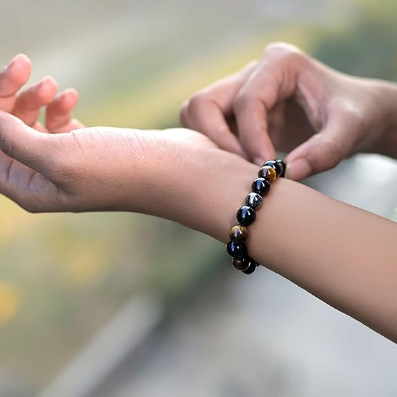 Tiger's Eye, Pyrite & Black Obsidian Triple Protection Wealth Bracelet
