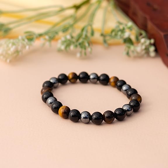 Tiger's Eye, Pyrite & Black Obsidian Triple Protection Wealth Bracelet