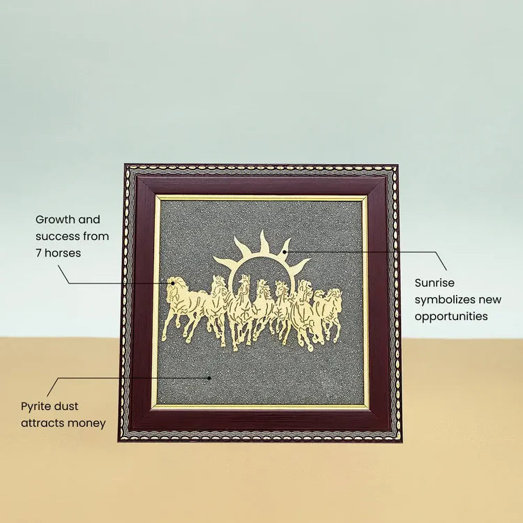 7 Horses Raw Pyrite Frame for Vastu & Prosperity
