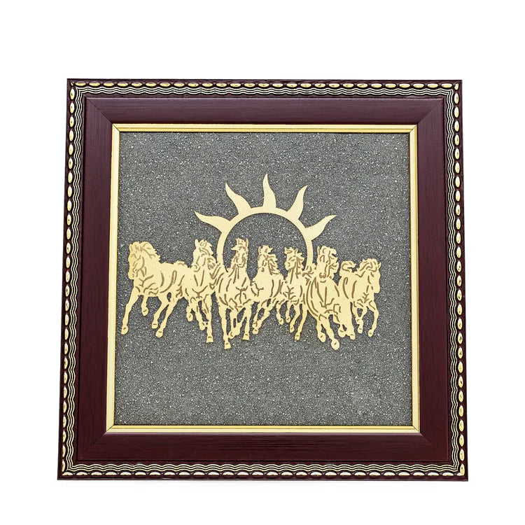 7 Horses Raw Pyrite Frame for Vastu & Prosperity