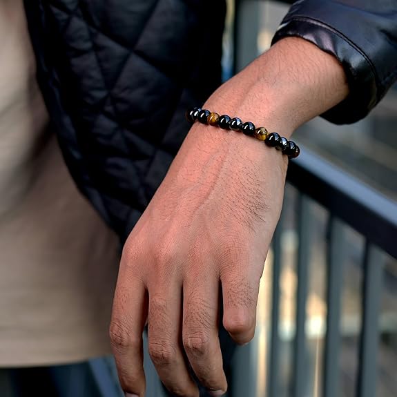 Tiger's Eye, Pyrite & Black Obsidian Triple Protection Wealth Bracelet