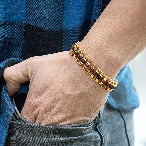 5 Mukhi Gold Plated Rudraksha Bracelet for Men & Women