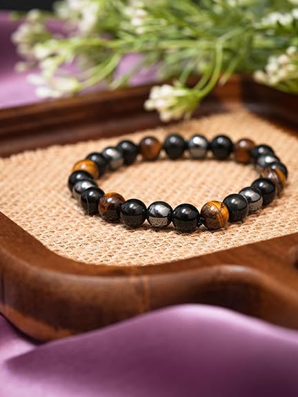 Tiger's Eye, Pyrite & Black Obsidian Triple Protection Wealth Bracelet