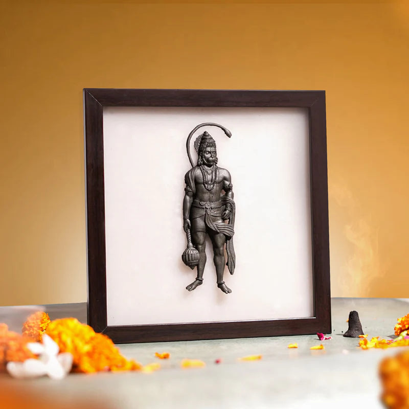 Pyrite 3D Hanuman Ji on Selenite Frame