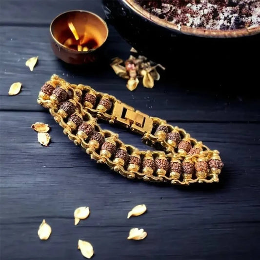 5 Mukhi Gold Plated Rudraksha Bracelet for Men & Women