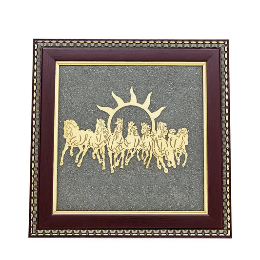 7 Horses Raw Pyrite Frame for Vastu & Prosperity