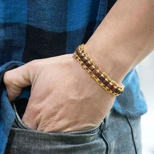 5 Mukhi Gold Plated Rudraksha Bracelet for Men & Women