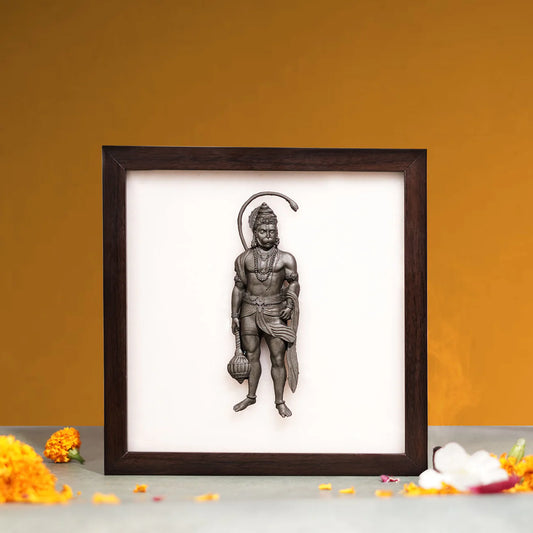 Pyrite 3D Hanuman Ji on Selenite Frame