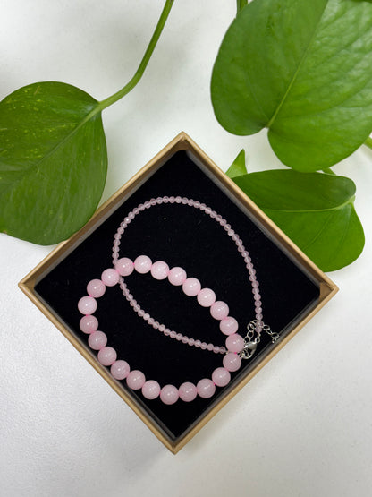 Rose Quartz Bracelet and Anklet (Combo)