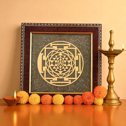 Sri Yantra On Raw Pyrite Frame